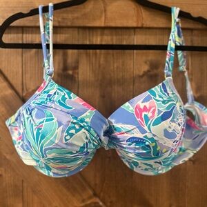 Lilly Pulitzer Blue and Pink Bikini Top with Tropical Print
